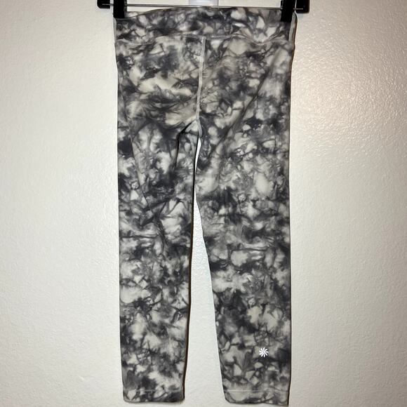 Athleta Girl Powervita Capri Leggings High Rise Cropped Gray White Tie Dye L/12 - Picture 5 of 5